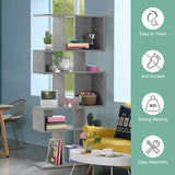 Giantex 5-Tier Modern Geometric Bookshelf – 70" Tall Freestanding S-Shaped Bookcase in Gray Giantex