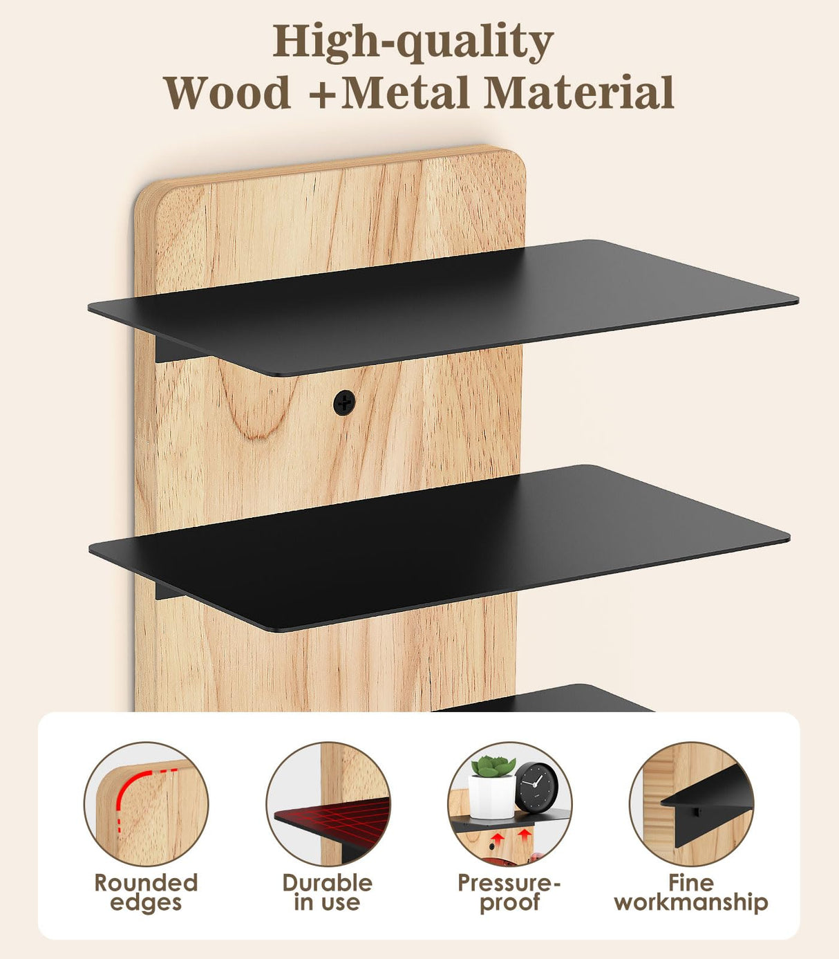 MoKo Sunglass Organizer Storage Rack, 6 Tiers Rustic Wood Sunglasses Display Rack with 3 Hooks, Wall Mounted Sunglass Storage for Entryway Living Room Bedroom, Wood + Black MoKo