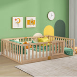 Tatub Full Montessori Floor Bed with High Rails, Solid Wood Montessori Bed Frame for Kids, Door Can Install Left and Right, Full-Nature Tatub