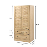 QEIUZON Wardrobe Closet, Freestanding Closet Wardrobe Cabinet with Wide Drawers & Hanging Rod, Armoire for Bedroom, Kids' Room, Dorm (Natural) QEIUZON