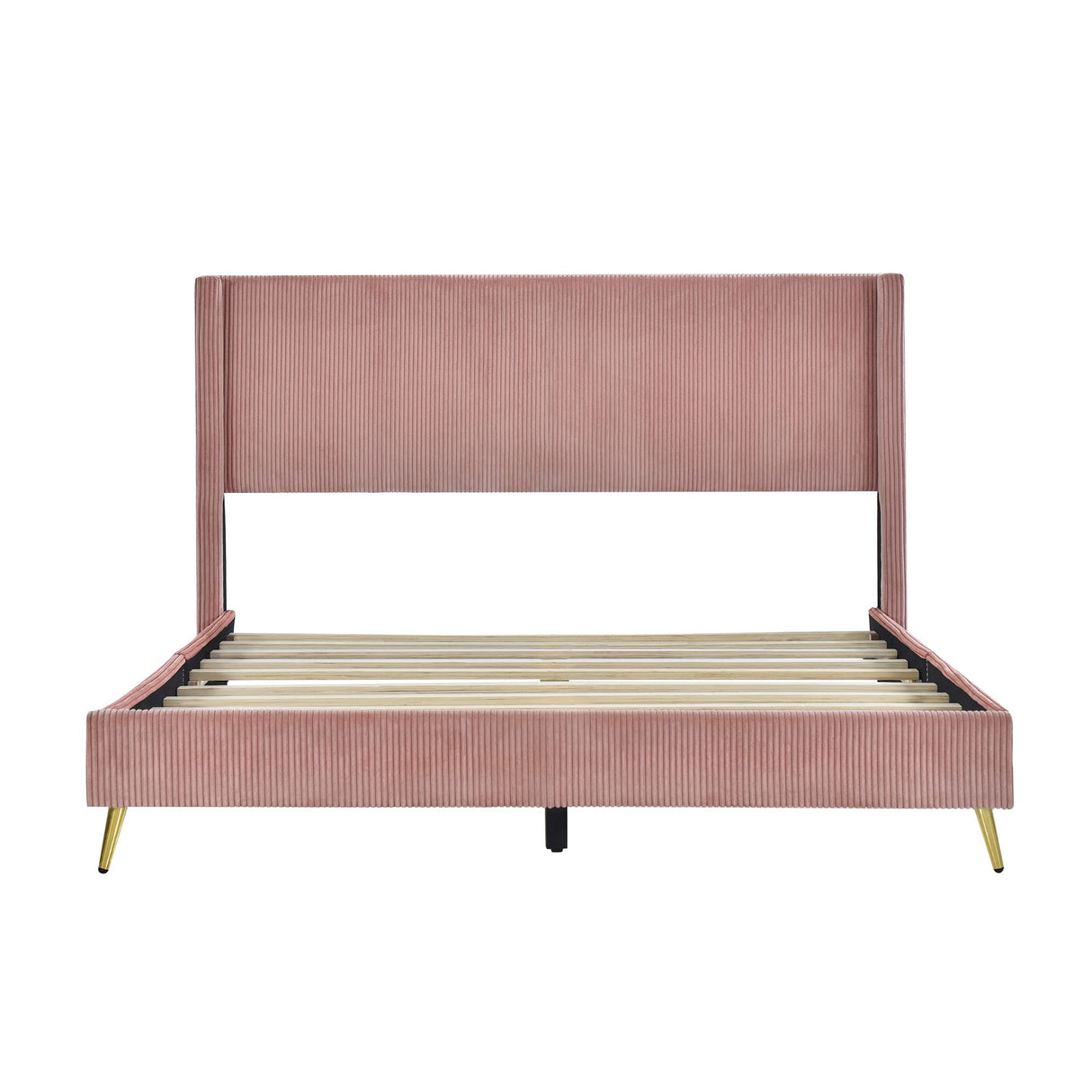 Harper & Bright Designs Pink Corduroy Queen Platform Bed Frame with Headboard and Strong Wooden Slats, Non-Slip and Noise-Free, Upholstered Queen Size Bed Frame for Bedroom, No Box Spring Needed Harper & Bright Designs