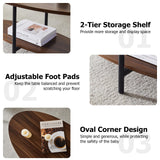 TUKAILAi Oval Coffee Table with Open Storage Shelf, 2-Tier Wooden Tea Table with Adjustable Feetpad, Industrial Center Table with Cross Metal Legs for Living Room, Bedroom, Lounge (Rustic Brown) TUKAILAi