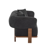 Christopher Knight Home Yule Living Room Wooden 3-Seater Sofa, Boucle Fabric Upholstered Lounge Sofa Couch, Home Office/Bedroom Sofa Chair with Accent Pillow, Comfy Reading Cloud Sofa, Black + Brown Christopher Knight Home