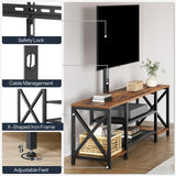 HOOBRO TV Stand with Mount and Power Outlet, LED Entertainment Center with Swivel Mount for 32/45/55/60/65/70/75 inch TVs, 3-Tier Storage Shelf for Living Room, Bedroom, Rustic Brown BF46UDDS01 HOOBRO