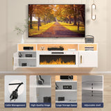 VENDORZ Floating TV Stand with Fireplace, 70" Floating Entertainment Center with White Fireplace, Wall Mounted Electric Fireplace TV Stand for Living Room Media Console with Storage Up to 80" TVs VENDORZ