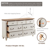 T4TREAM Farmhouse 7 Drawers Dresser Chests for Bedroom w/ 4 Solid Wood Feet & Column Decor, Tall Wide Wood Country Rustic Chest of Drawers, Storage Dressers for Bedroom, Living Room, Antique White T4TREAM