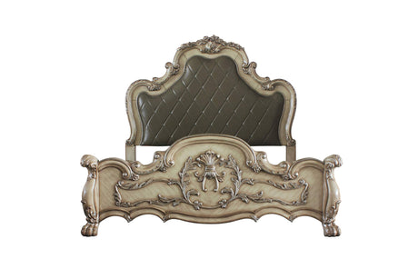 Acme Dresden Faux Leather Tufted Queen Panel Bed in Vintage Bone White ACME Furniture