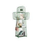 DOORXIF 4-Tier Ladder Green Bookshelves Freestanding, Cactus Bookcase Storage Organizer Closet Corner Metal Display Cabinet, Corner Green Bookshelf for Small Spaces, Green Bookcase for Bedroom Office DOORXIFO