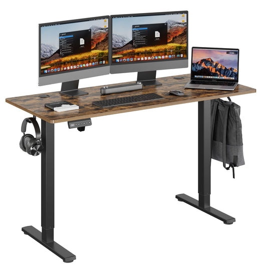 UPGRAVITY Height Adjustable Electric Standing Desk, 55 x 24 Inches Ergonomic Stand up Table, Sit Stand Home Office Desk with Splice Board, Black Frame/Rustic Brown Top(Rustic Brown, 55 inches - WoodArtSupply