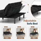 Futon Sofa Bed Convertible Solid Wood Couch Comfortable Chenille Fabric with 2 Cushions for Living Room (Black) homeokay