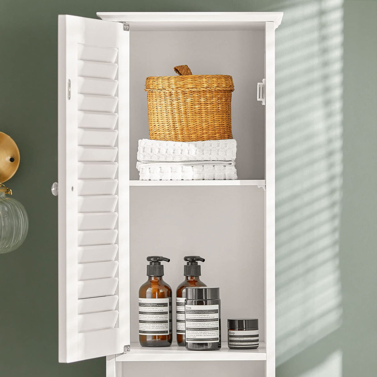 Haotian FRG236-W,White Tall Bathroom Storage Cabinet with Shelves and Drawers Haotian