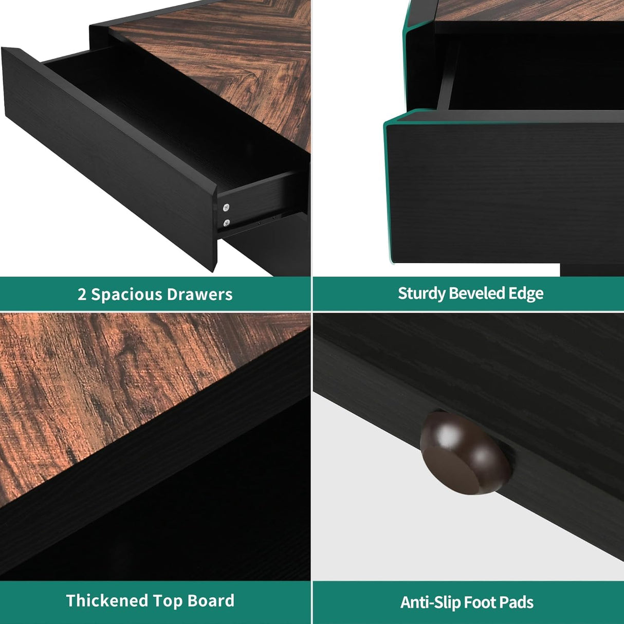 YITAHOME LED Game Coffee Table with 2 Drawers Storage, Rectangle Modern Gaming Black Coffee Tables Engineered Wood Low Coffee Tables for Living Room Decor, Farmhouse Rustic Center Table, Black YITAHOME