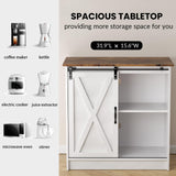 SOFTLYNICE White Coffee Bar Cabinet with Storage, Farmhouse Coffee Bar Cabinet, Coffee Bar Table with Sliding Barn Door, Suitable for Kitchen, Dining Room and Living Room SOFTLYNICE