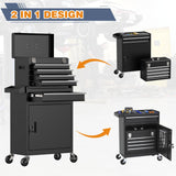 Tool Chest, 5-Drawer Rolling Tool Chest with Detachable Top Tool Box, Tool Box with Wheels, Metal Tool Cart for Garage Warehouse Workshop (Black) Xalvora
