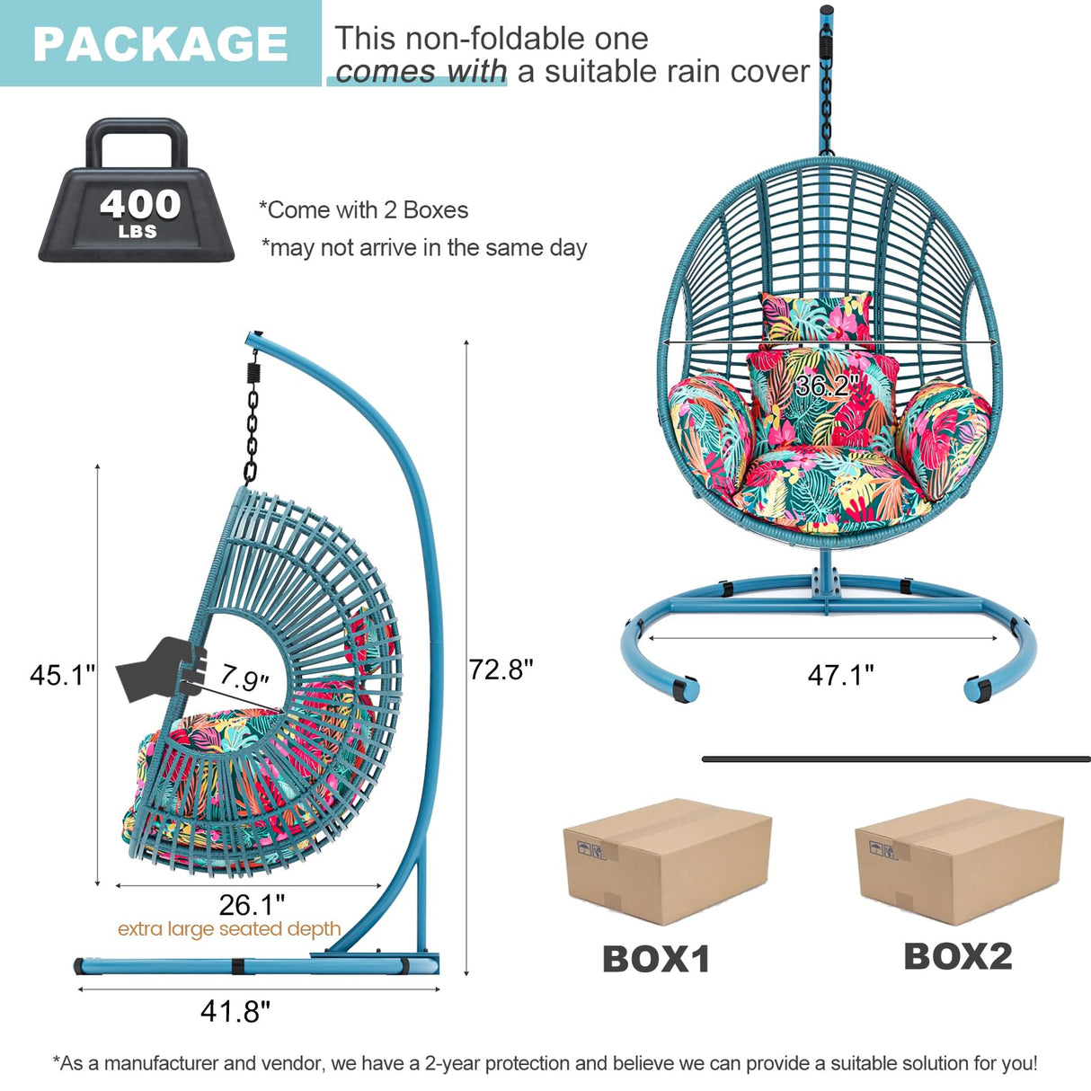 CHINNLUU Oversized Hanging Egg Chair Outdoor Wicker Swing Chair with Stand Rain Cover UV Resistant Cushion 400lbs Capacity for Patio, Garden and Balcony CHINNLUU