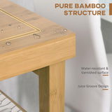 HOMCOM Bamboo Kitchen Island Cart on Wheels, Utility Trolley Cart with 2 Storage Drawers and Open Shelves, Natural HOMCOM