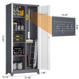 GREATMEET 72.8" H Metal Garage Storage Cabinets, Lockable Broom Closet Storage Cabinet with Doors and Shelves, Utility Cabinets for Storage Locker, Grey-White GREATMEET