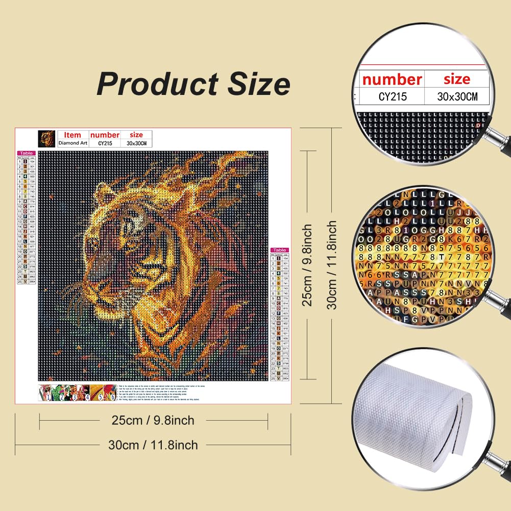 Stalente Diamond Painting Kits for Adults Tiger, 5D DIY Diamond Art Kits for Beginners Round Full Drill Diamond Painting for Home Wall Decoration Gift 12×12inch, Animal Stalente