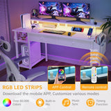 White Computer Desk with Shelves and Drawers - 47 Inch Home Office Desk with Drawers and Shelves, Small White Desk with Shelves, Computer Desk with Monitor Stand, RGB Gaming Desk with Power Outlet DLisiting