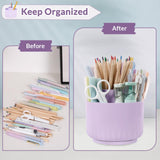 SKYDUE 360 Degree Rotating Desk Organizer, Dual-Purpose Pencil Pen Holder for Desktop, Rotating Desk Pen Organizer with 5 Slots Purple SKYDUE