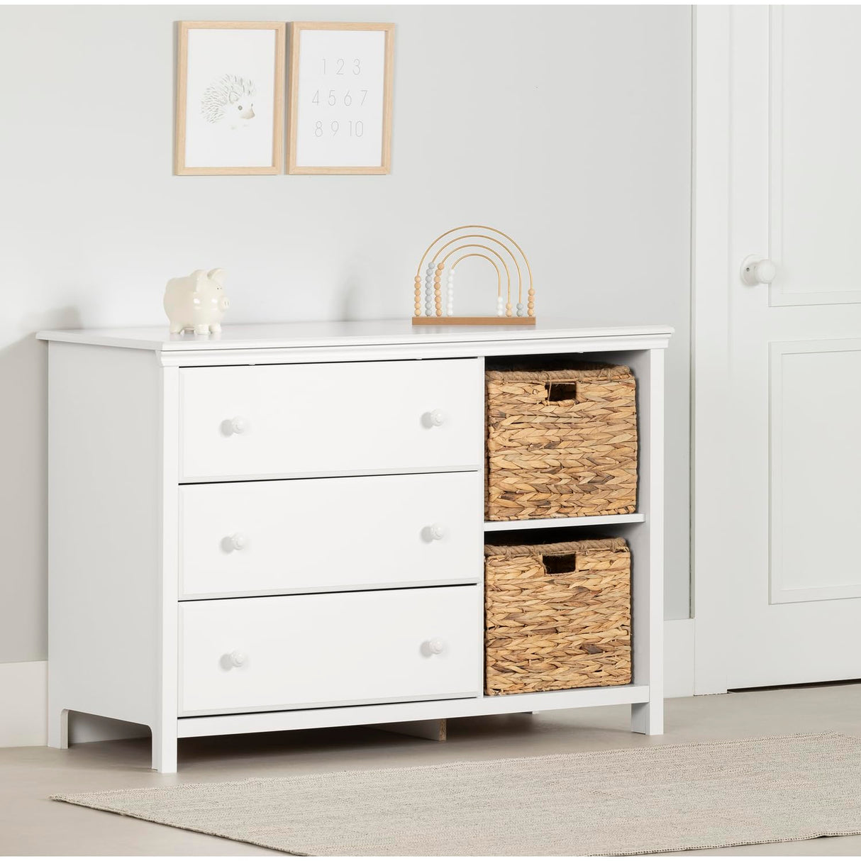 South Shore Cotton Candy 3-Drawer Dresser with Baskets, Pure White South Shore