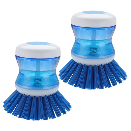 Dish Brush with Soap Dispenser for Dishes Pot Pan Kitchen Sink Scrubbing, Blue 2pcs YeuDeuy