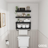 QEEIG Bathroom Shelves Over Toilet - Floating Shelf for Wall Toilet Paper Storage Farmhouse 16 inch Set of 3, Black (029-40B3) QEEIG
