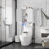 Over Toilet Storage with 2-Door Design Over The Toilet Storage Cabinet with Shelves Bathroom Organizers and Storage with Anti-Tip Device Over Toilet Organizer for Bathroom,Restroom,Laundry White Vabches