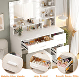 OTOQS Makeup Vanity Desk with Mirror and Light,Dressing Table Set with 3 Color Modes LED Lights,Large and Three Level Storage Dresser, for Bedroom Dressing Room,White OTOQS