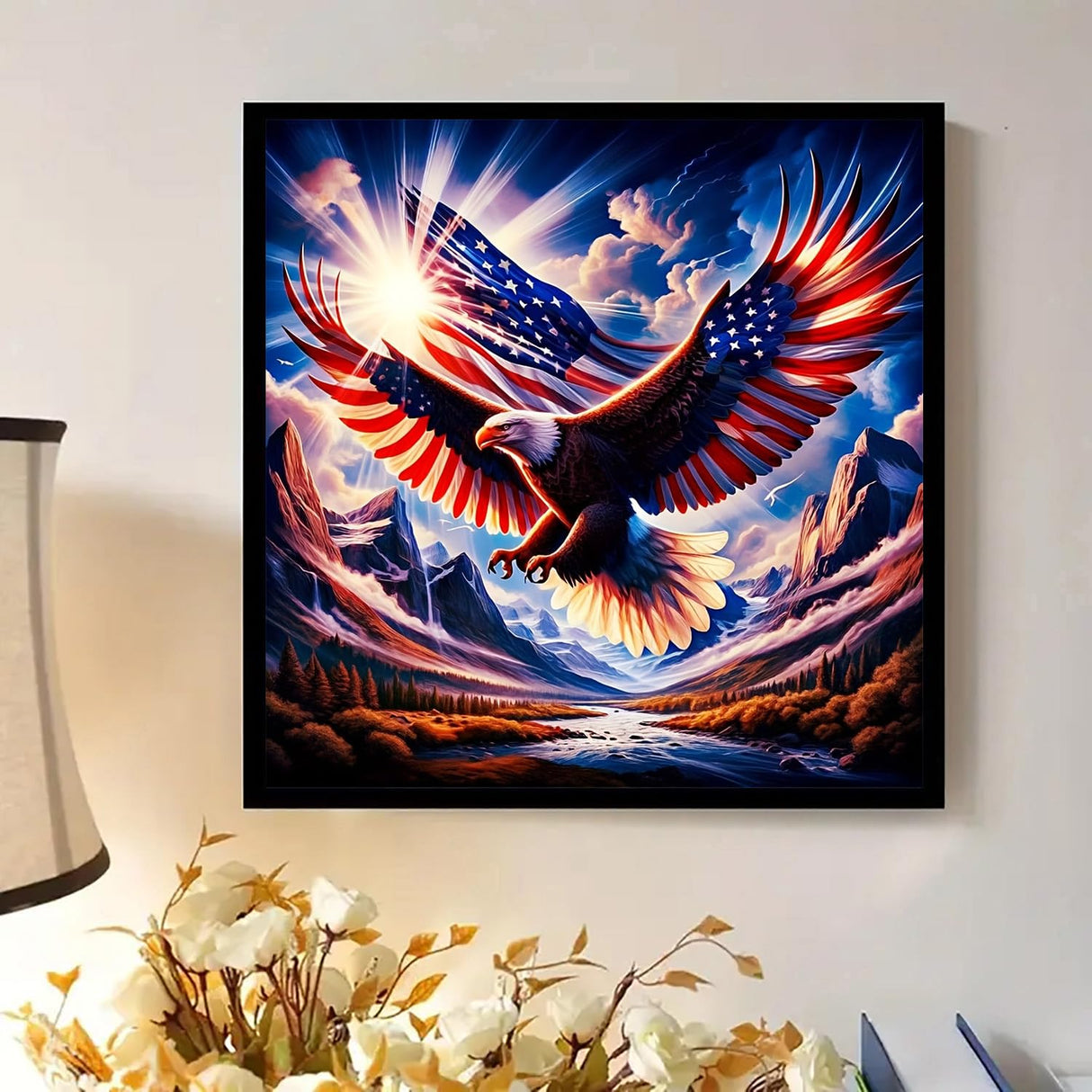 4th of July Diamond Art Painting Kits for Adults, Patriotic 5D Diamond Painting Dots Art Kits for Adults Beginner, Easy DIY Crystal Full Round Gem Art Paint by Diamond, Home Wall Decor 14 x 14 in BYGFHLYW