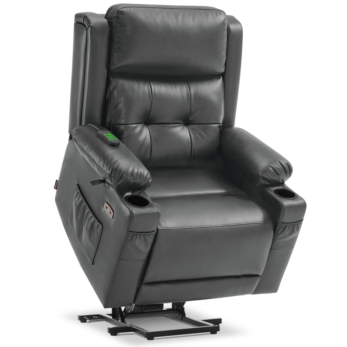 MCombo Large Triple Motor Power Lift Recliner Chair with Massage and Heat for Elderly People, Adjustable Headrest, Infinite Position, USB Ports, Faux Leather 7662 (Dark Grey, Large) MCombo