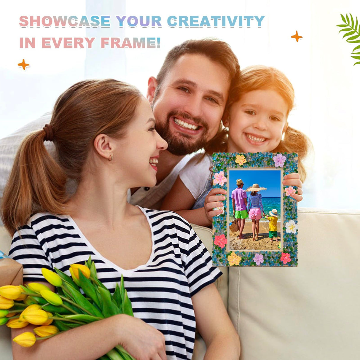 DIY Mosaic Picture Frame Craft Kit for Kids - Creative Arts & Crafts Glass Pebbles Activity for Girls & Boys, Decorate Your Own Photo Frame, Perfect Birthday & Christmas Gift for Kids Ages 6-12 LEJITEKK