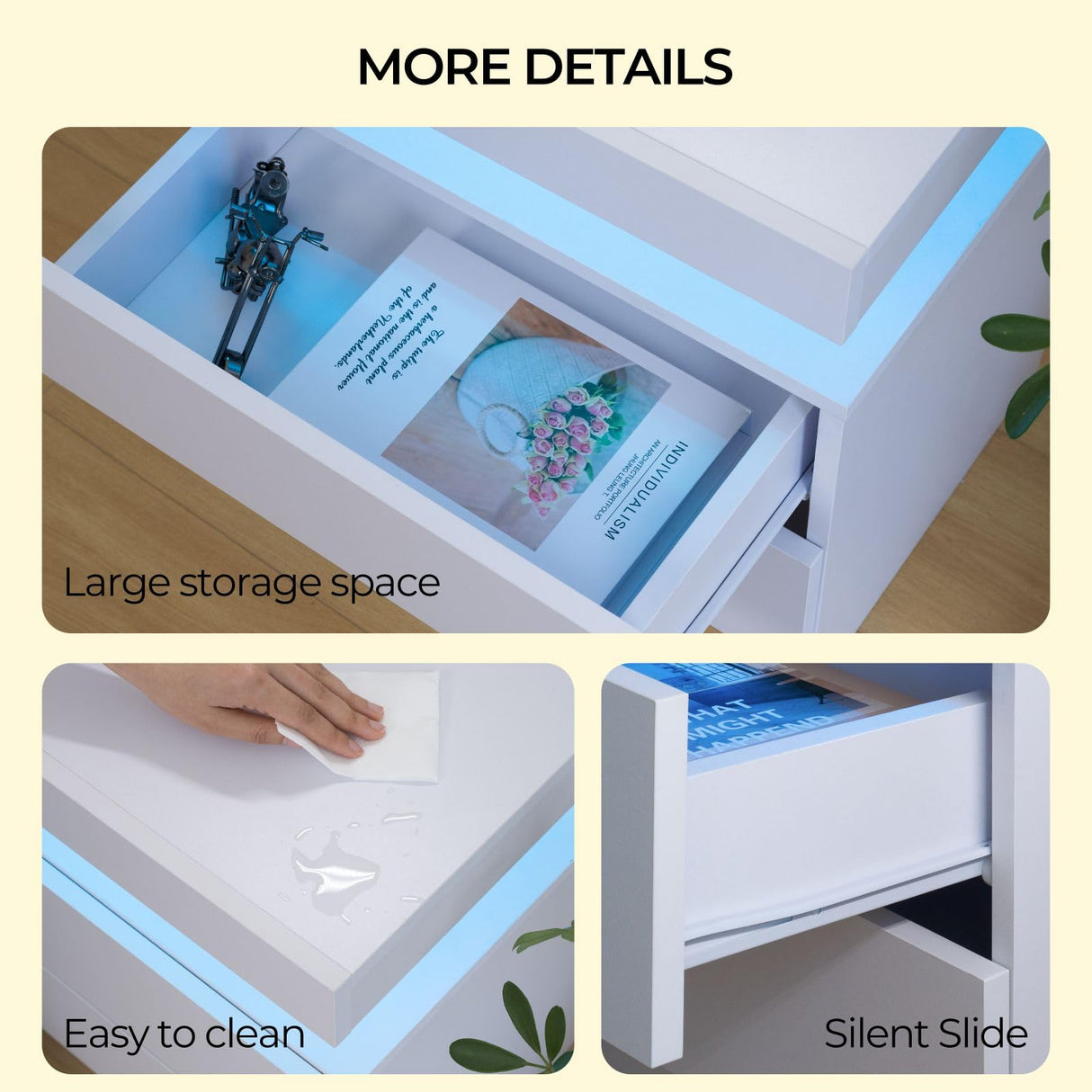 Bingoday LED Nightstands with 2 Drawers, End Table with RGB LED Lights for Bedroom Living Room, White Bedside Table Bingoday