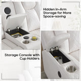 Power Recliner Sofa Set with Bass Speaker for Living Room,Faux Leather 3 Seater Reclining Sofa and Loveseat Seating Couch w/ Wireless Charger,Reading Light,LED Lights,Home Theater Love seat Sets,White Comfort Stretch