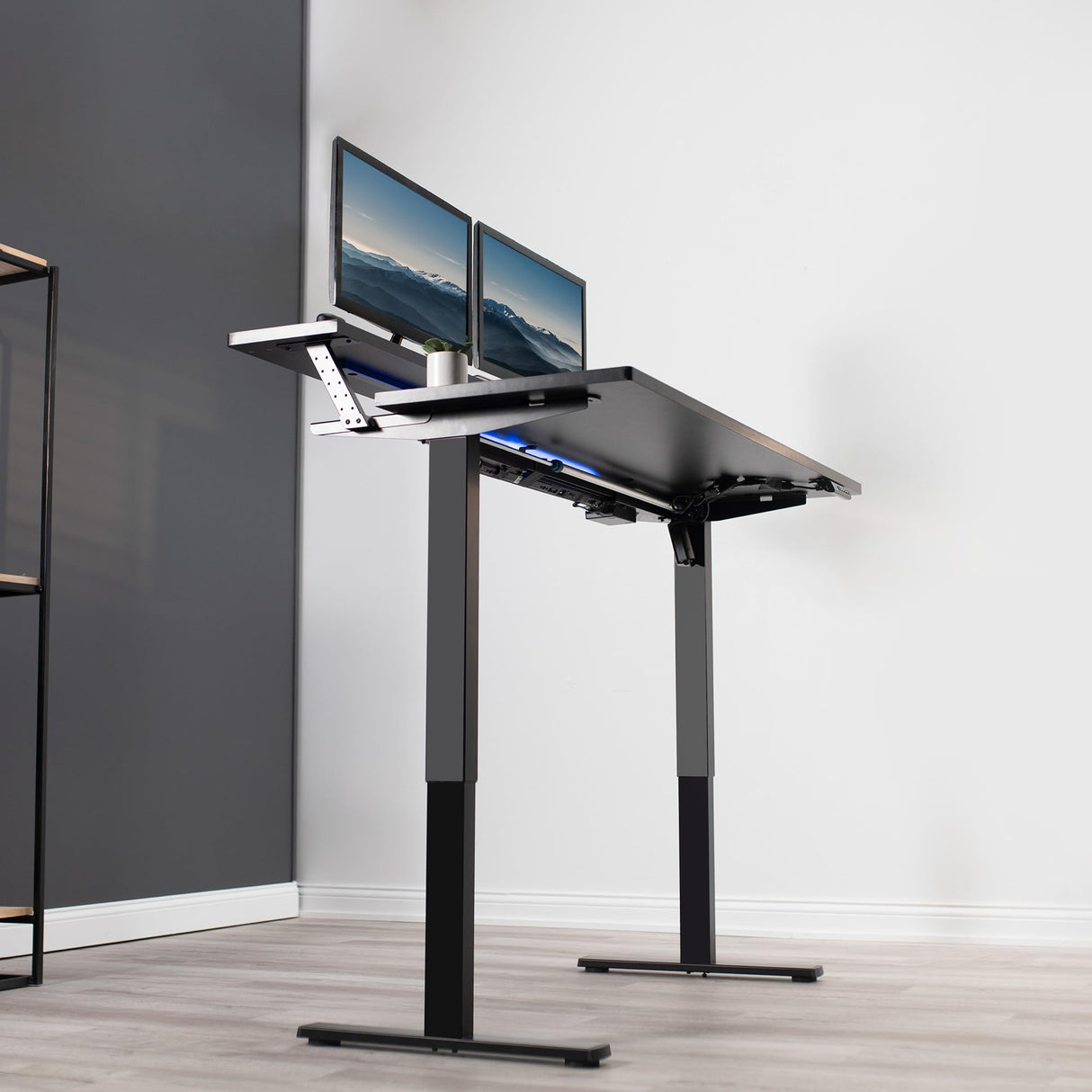 VIVO Electric 2-Tier Height Adjustable 55 x 30 inch Stand Up Desk, Dual Tier Adjustable Shelf Table Top, Standing Workstation with Memory Controller, Home and Office Furniture, Black, DESK-KIT-1B2TB VIVO