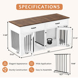 EBE Dog Crate Furniture, 63''Wooden Dog Crate with 2 Drawers and Removable Divider, Dog Kennel Indoor Furniture with Double Rooms, Heavy Duty Dog Crate Table Indoor TV Stand for Small Medium Dogs EBE
