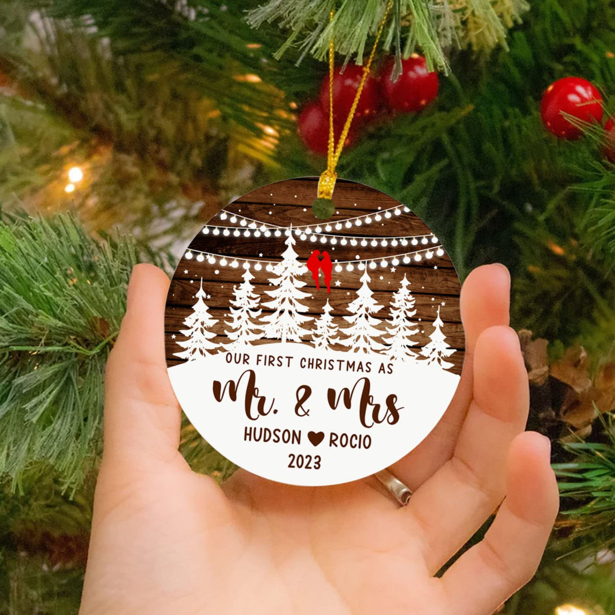 2024 Our First Christmas As Mr & Mrs Ornament, First Christmas Married Ornament 2024, Personalized Wooden Style Christmas Ornament 2024, Custom Christmas Tree Ornaments Hanging Accessories Yanria