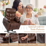OQQOEE Power Lift Recliner Chair, Electric Recliners Chair for Elderly, PU Leather Massage Chair with Heat, Ergonomic Single Lounge Sofa Home w/Cup Holder, Theater Seating with 2 Pockets/USB OQQOEE