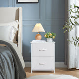 Somdot White Nightstand, Small Dresser for Bedroom with 2 Drawers, Bedside Table Night Stand End Table with Fabric Bins for Bedroom Kids Closet Dorm Guest Room, White Leather Somdot