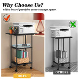 Luplom Black Printer Stand with Storage 3 Tier Rolling Printer Cart with Wheels Large Printer Table for Home Office, Modern Printer Desk Shelf Side Table for Filing Fax Machine Scanner Microwave Luplom