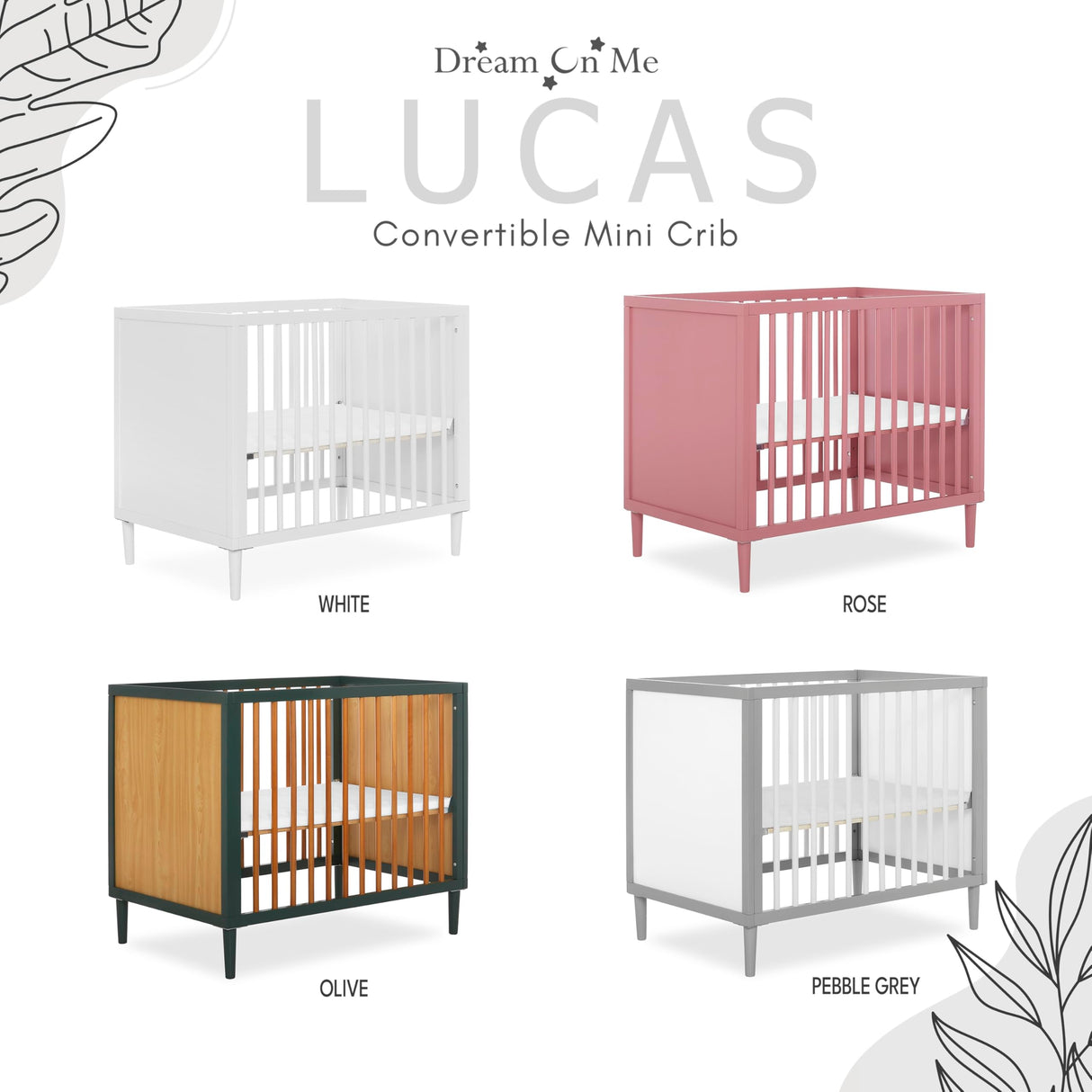 Dream On Me Lucas Mini Modern Crib with Rounded Spindles in White , 39x25.5x33 Inch (Pack of 1) Dream On Me