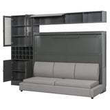 HABITRIO Full Size Murphy Bed, Wall Bed with Sofa, Shelves USB & Light, Gray HABITRIO