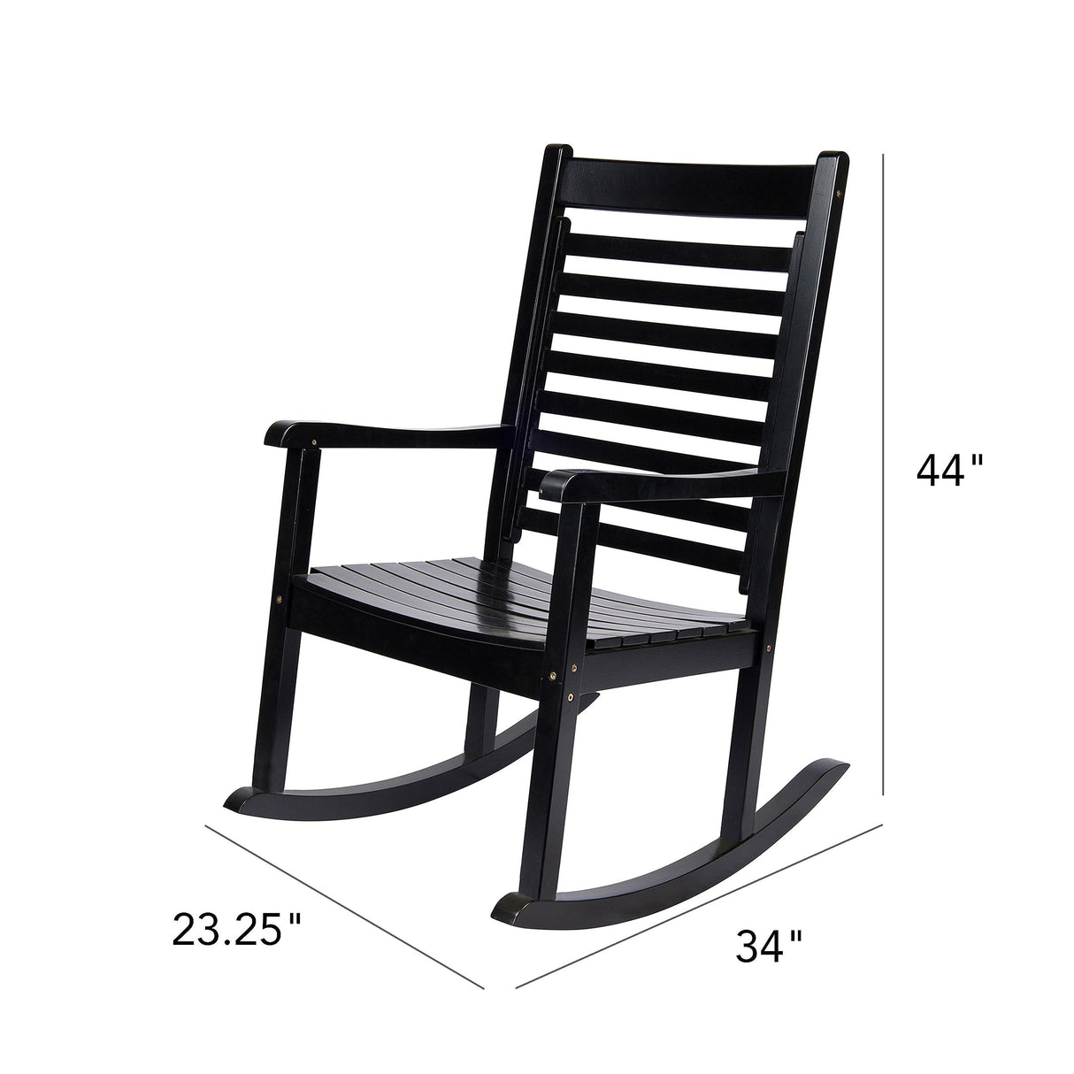 Shine Company Modern Wood Rocking Chair, Ergonomic Wide Seat Porch Rocker, Black Shine Company