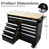 WTRAVEL Heavy Duty Rolling Tool Chest with 9-Drawer Wood Top Tool Cart Mechanic Tool Box with Wheels Tool Storage Cabinet Workbench High Capacity for Garage, Warehouse, Workshop, Repair Shop (Black) WTRAVEL