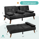 Meilocar Futon Sofa Bed Velvet, 60" Loveseat Futon Sofa Bed with Removable Armrests, Adjustable Recliner Guest Bed Daybed Sofa for Small Space with Cup Holders, 3 Angles, Black Meilocar