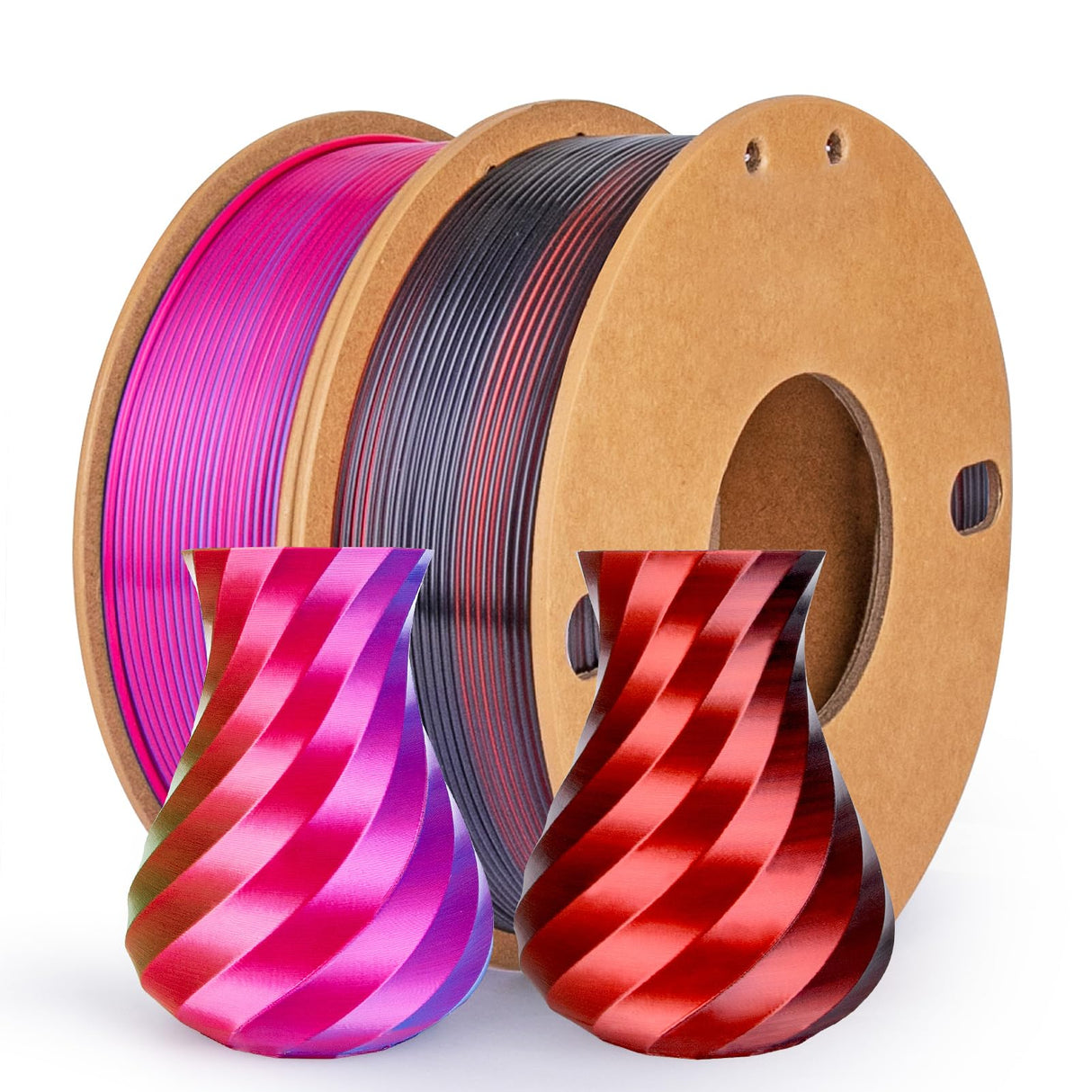 3Dgenius 3D Printer Filament Bundle Silk PLA Filament 1.75mm 3D Printing Filament Pack Silk PLA 3D Printer Filament Fit Most FDM Printers, 250g X 2 Spools, Rose Red Sky Blue Green, Red Black 3Dgenius