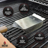 BBQ-AID Bristle Free Grill Brush and Scraper for Barbecue – Grill Brush for Outdoor Grill with Extended, Large Wooden Handle and Replaceable Head –No Scratch- BBQ Grill Cleaning Accessories. BBQ-Aid