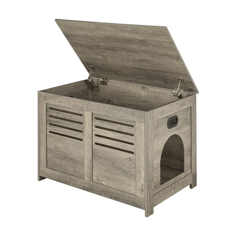 DINZI LVJ Litter Box Enclosure, Flip-Top Enclosed Litter Box, Hidden Cat Washroom with Good Ventilation, Entrance Can Be on Left or Right, Cat House Furniture for Most of Cat and Litter Box, Gray Wash DINZI LVJ