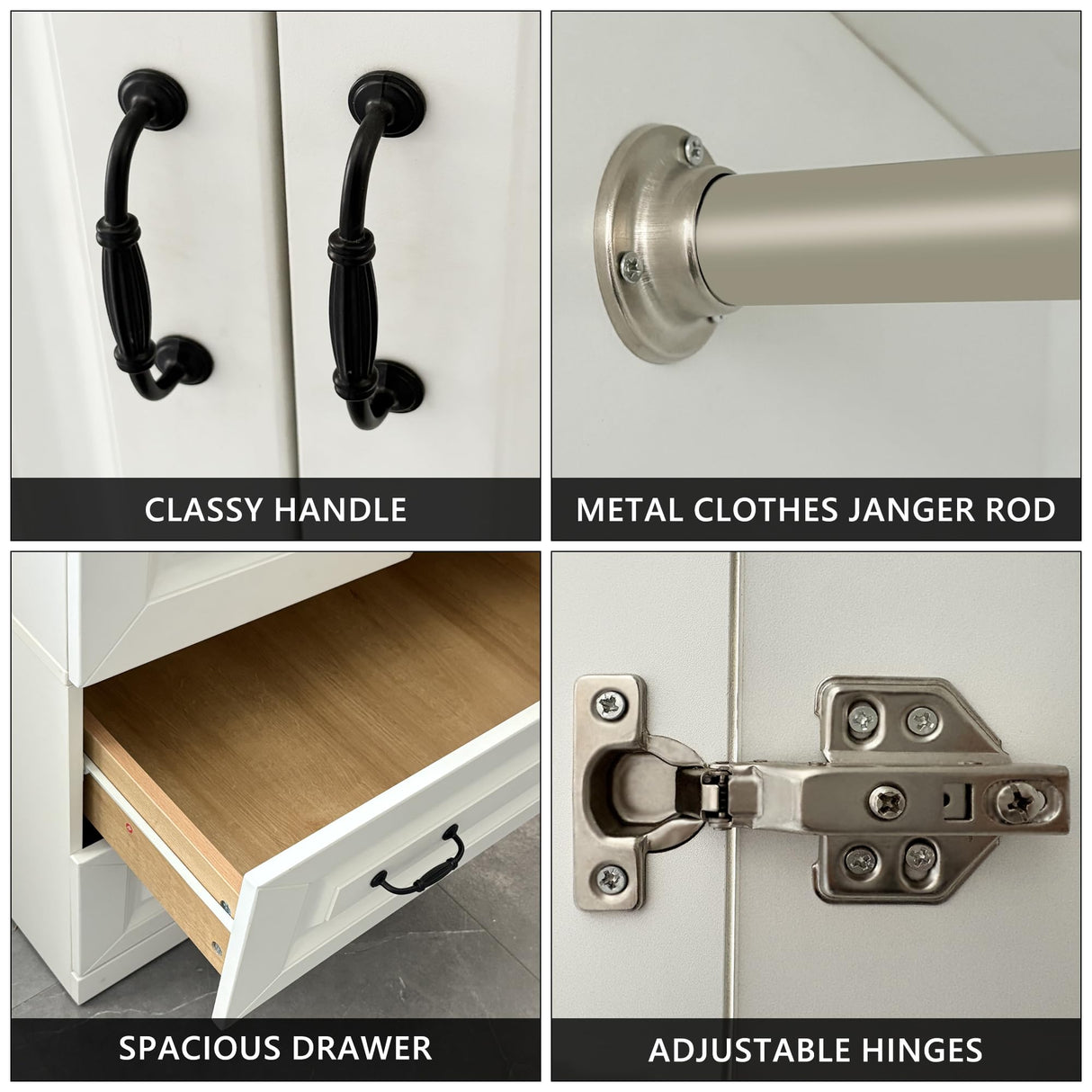 NewBeth 71" Wood Armoire Wardrobe Closet with 2 Doors and 2 Drawers, Clothes Storage Organizer Cabinets with Hanging Rod Freestanding Wardrobe for Bedroom, White (Style1) NewBeth