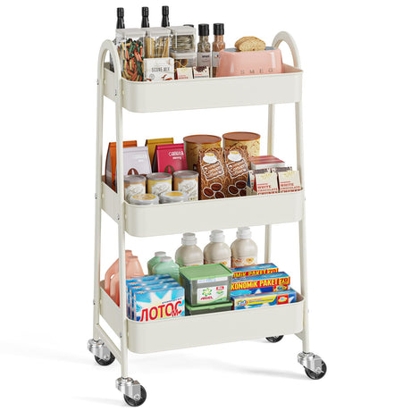Sweetcrispy 3 Tier Metal Storage Utility Cart with Wheels, Kitchen Organizer Trolley Rolling Bathroom Laundry Room Bar Office Shelves Mobile Shelving Unit Caster for Snack Bedside Narrow Places Sweetcrispy